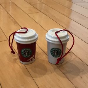 2 Like New 2006 porcelain STARBUCKS cup Christmas ornaments
